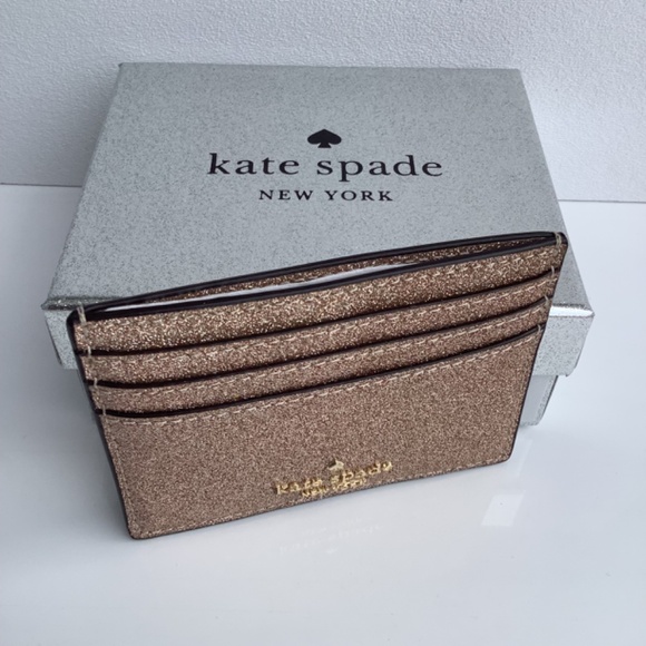 Kate Spade NY Rose Gold Shimmer Glitter Credit Card Holder I.D. Case BNWT + Box - Picture 2 of 6